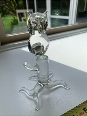 Vintage Owl On The Branch Clear Art Glass Sculpture Figurine